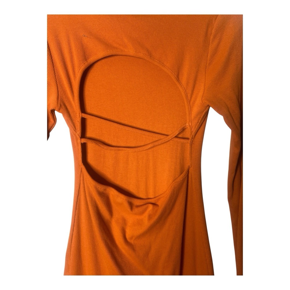 Boohoo Ribbed Cutout Back Midi Dress Rust Long Sleeve Bodycon US 10 NWT - Picture 7 of 8